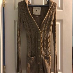 Abercrombie Long button up cardigan with hood. S.
